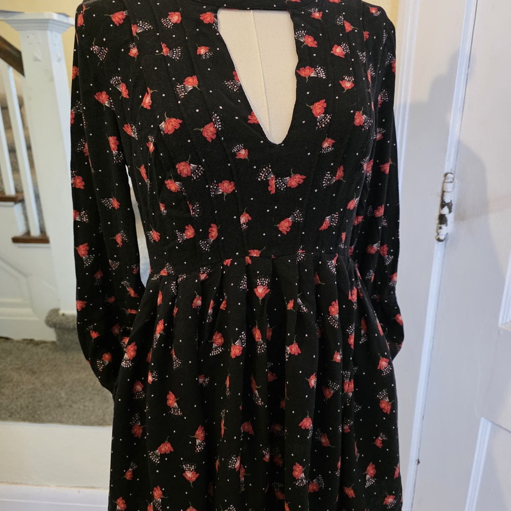 FP Movement by Free People Black Mini Dress with Red Floral Design